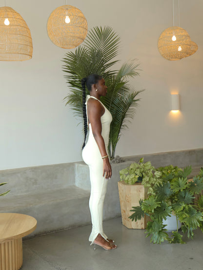 V-Neck Halter Jumpsuit - Cream