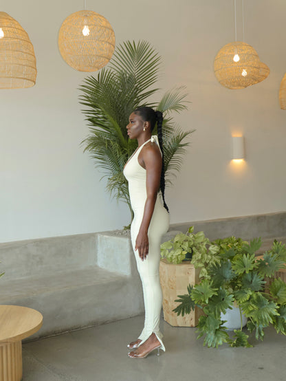 V-Neck Halter Jumpsuit - Cream