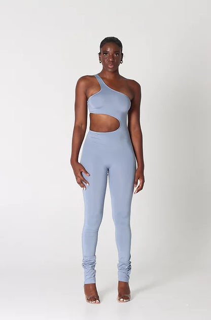XENA - ASYMMETRIC CUTOUT JUMPSUIT - BLUE