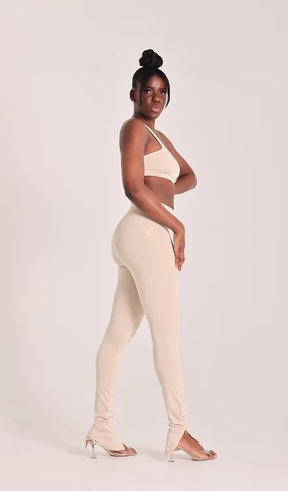 XENA - ASYMMETRIC CUTOUT JUMPSUIT - BEIGE