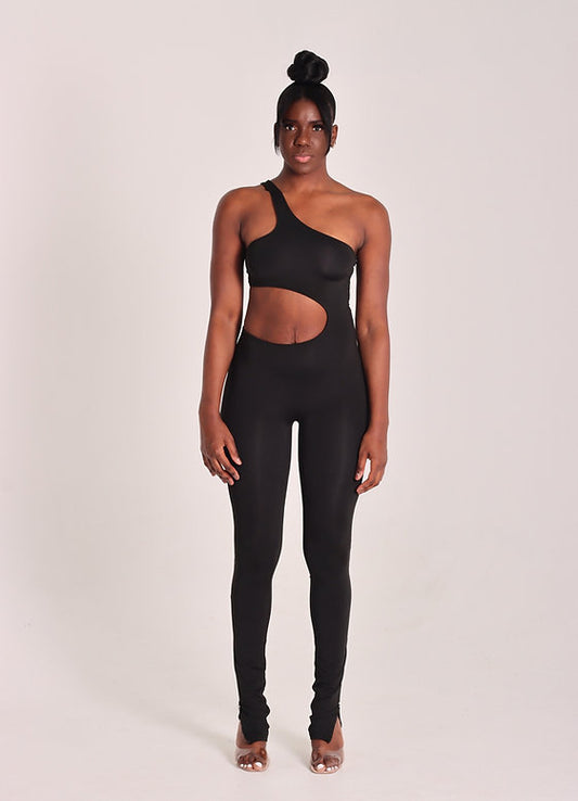 XENA - ASYMMETRIC CUTOUT JUMPSUIT - BLACK